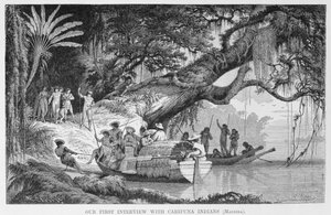 カリプナインディアンとの最初のインタビュー、「アマゾン川とマデイラ川」、フランツケラー作、1874年